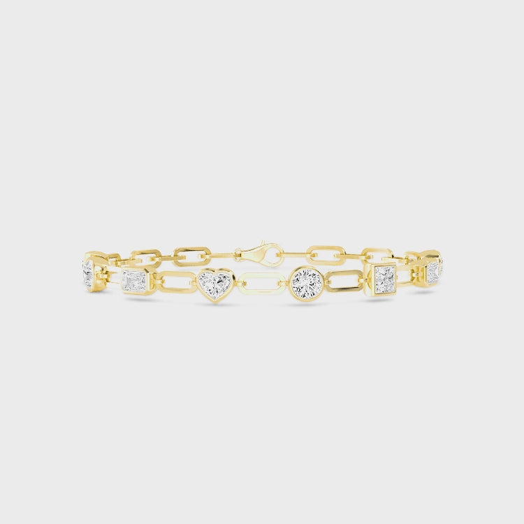 Mixed Fancy Shape Lab-Grown Diamond Paperclip Link Bracelet in 14k Yellow Gold
