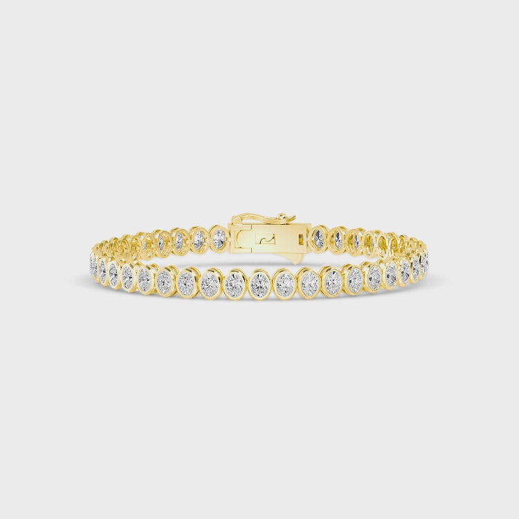 10.57ctw Oval Cut Lab-Grown Diamond Bezel Tennis Bracelet in 14K Yellow Gold