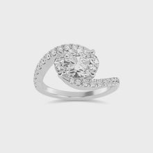 2.57ct East-West Oval Lab-Grown Diamond Ring in 14k White Gold with Pavé Wave Band