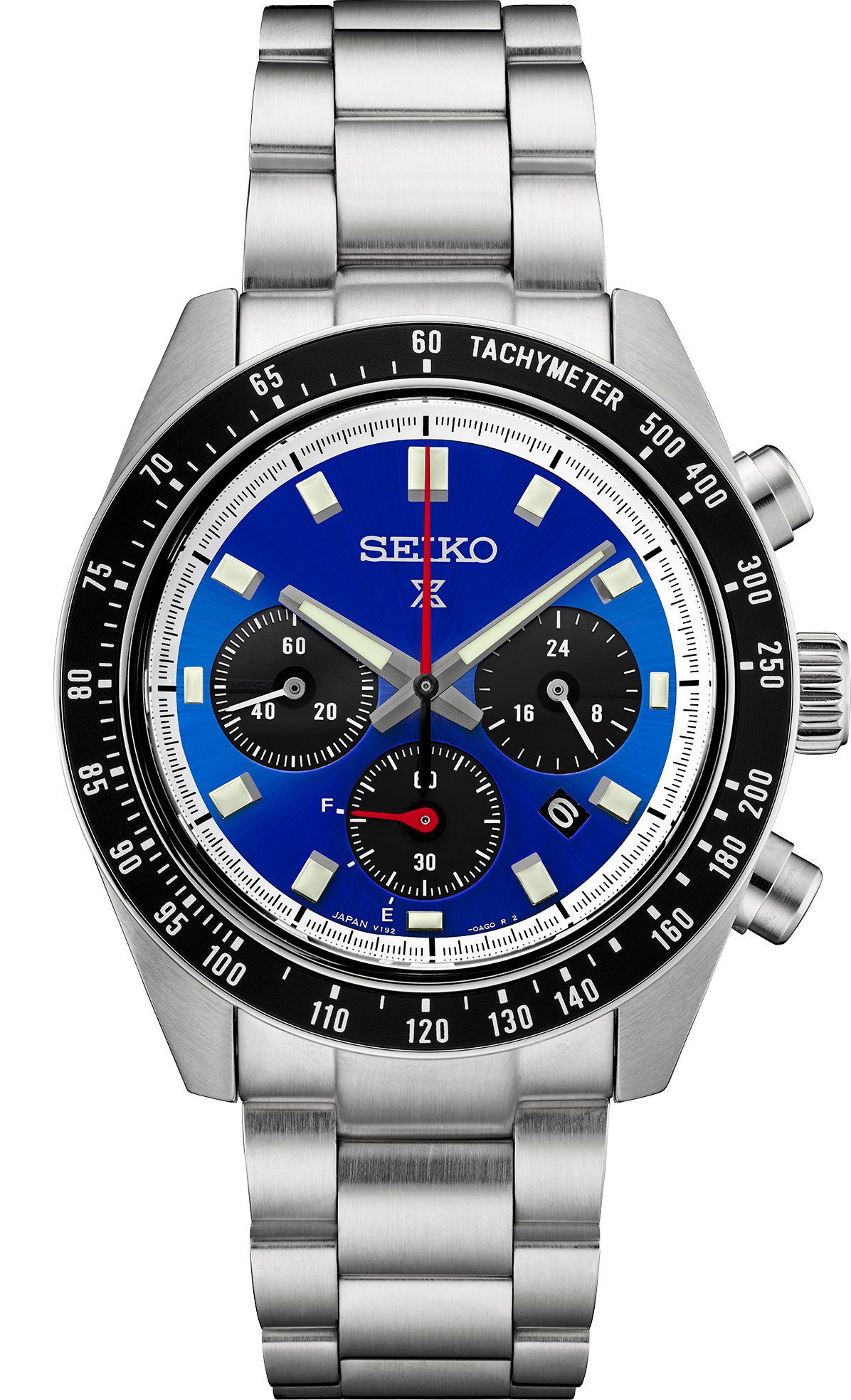 seiko solar chronograph blue dial stainless steel