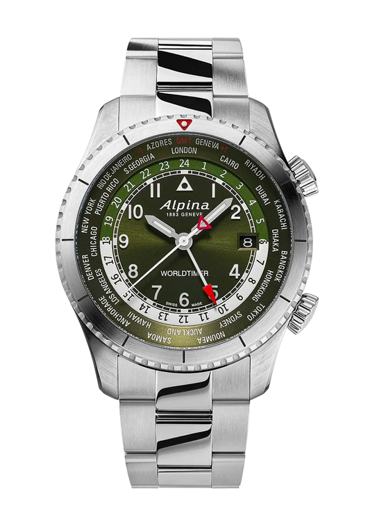 Alpina AL-255GR4S26B Startimer Pilot Quartz Worldtimer Green Dial