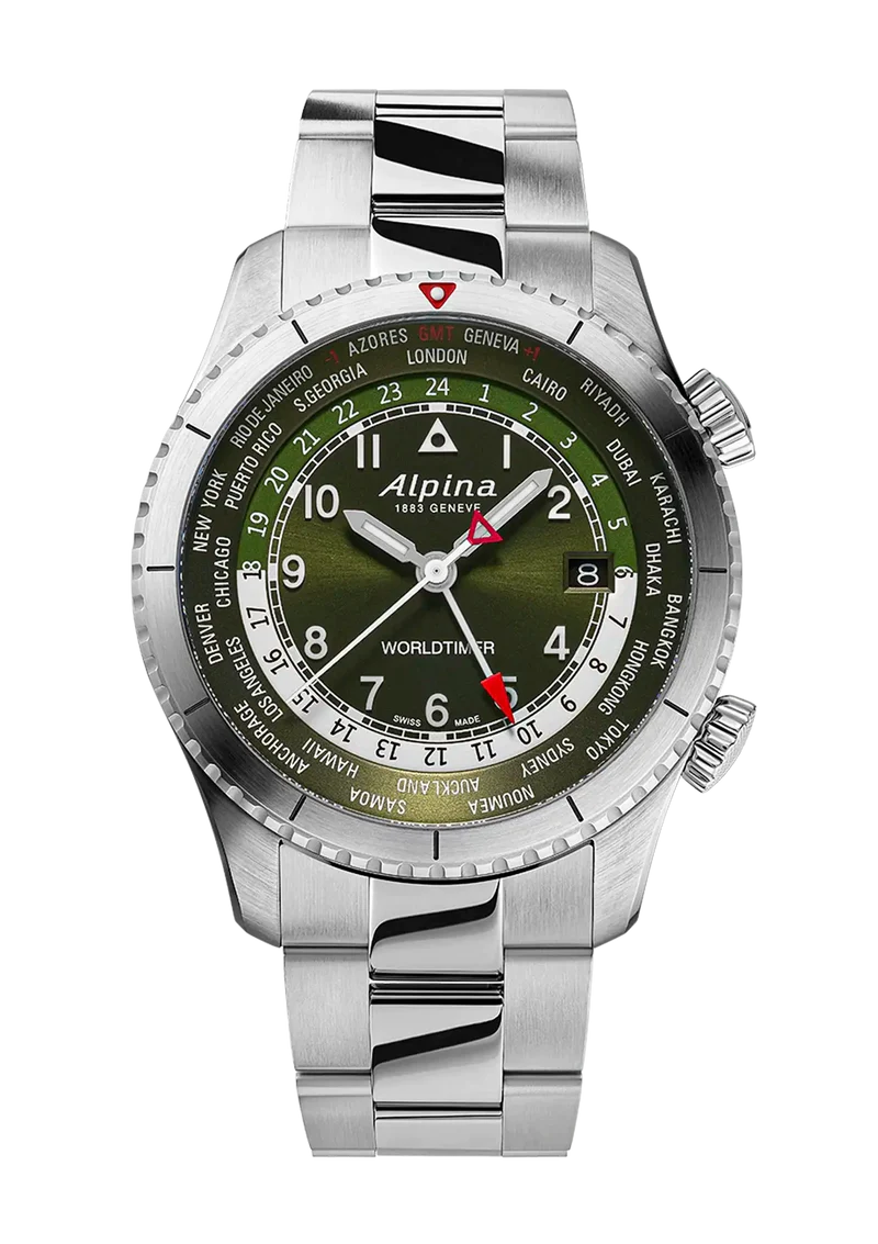 Alpina AL-255GR4S26B Startimer Pilot Quartz Worldtimer Green Dial