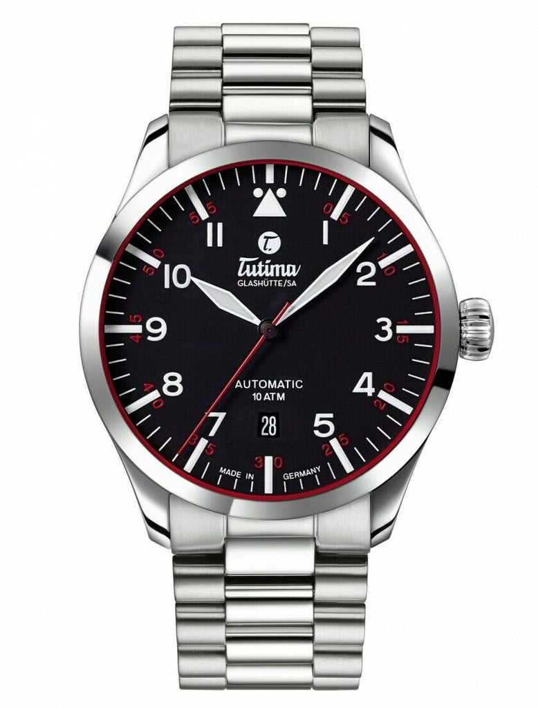 Tutima Glashutte 6105-02 Grand Flieger Automatic Stainless Red Accent Watch