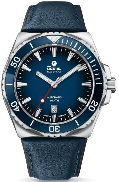 Tutima 6155-03 M2 Seven Seas Stainless Steel 44mm Blue Dial Leather