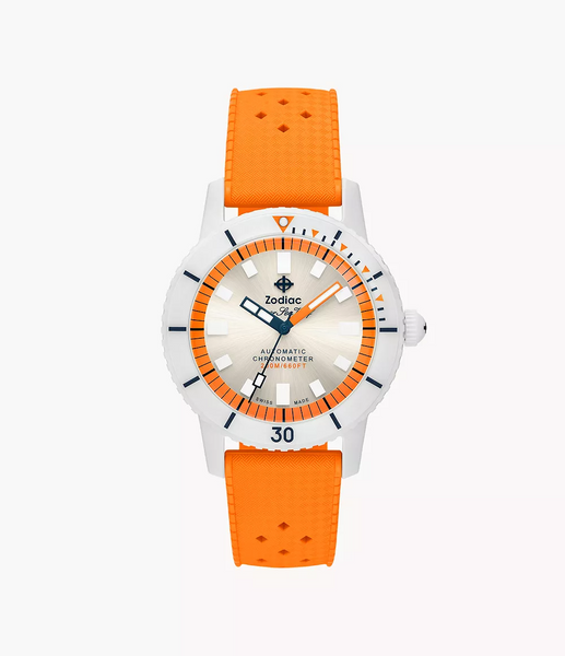 Zodiac ZO9591 Super Sea Wolf Ceramic Compression Rubber Strap Orange