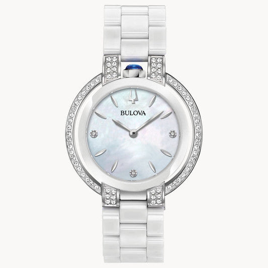 Bulova 98R265 Rubaiyat White Ceramic Mother of Pearl Diamond