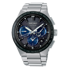 Seiko Astron SSH119 Sunburst Solar GPS Titanium Dual Time Black