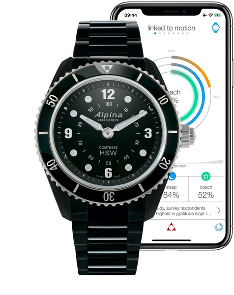 Alpina AL-281BS3V6 Comtesse Horological Smartwatch Black Dial Metal Bracelet