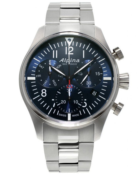 Alpina AL-371NN4S6B Startimer Pilot Chronograph Quartz Blue Dial Metal Bracelet