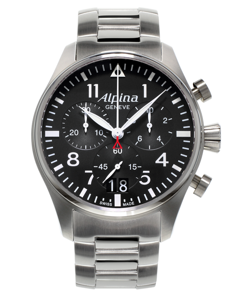 Alpina AL-372B4S6B Startimer Pilot Big Date Chronograph Black Dial Metal Bracelet