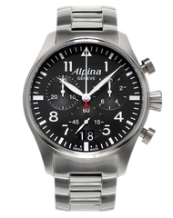 Alpina AL-372B4S6B Startimer Pilot Big Date Chronograph Black Dial Metal Bracelet