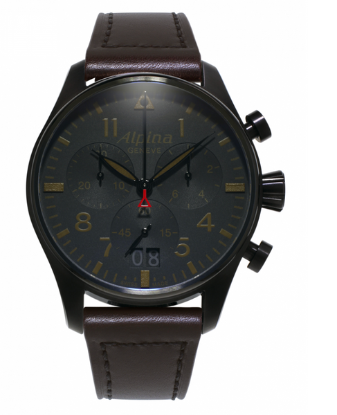 Alpina AL-372BBG4FBS6 Startimer Pilot Big Date Chronograph Shadow Line Brown Strap