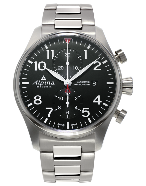 Alpina AL-725B4S6B Startimer Pilot Chronograph Black Dial Metal Bracelet