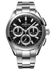 Alpina AL-760BS5AQ6B Alpiner 4 Manufacture Flyback Chronograph Black Dial Metal Bracelet