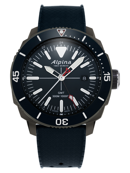 Alpina AL-247LNN4TV6 Seastrong Diver GMT Black Dial Rubber Band