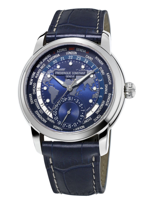 Frederique Constant FC-718NWM4H6 Classic Worldtimer Manufacture Stainless Steel Blue Dial