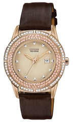 Citizen Ladies Eco-Drive TTG Crystal Bezel Brown Leather Dress Watch FE1113-03A