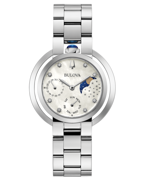 Bulova 96P213 Rubaiyat Goddess of Time Day Date Moonphase Stainless Steel Watch