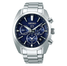 Seiko Astron SSH019 GPS Solar Quartz Dual Time Stainless Steel Blue Dial