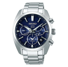 Seiko Astron SSH019 GPS Solar Quartz Dual Time Stainless Steel Blue Dial