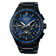 Seiko Astron SSH121 Sunburst Blue DLC Solar GPS Titanium Dual Time