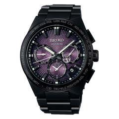 Seiko Astron SSH123 Sunburst Plum DLC Solar GPS Titanium Dual Time