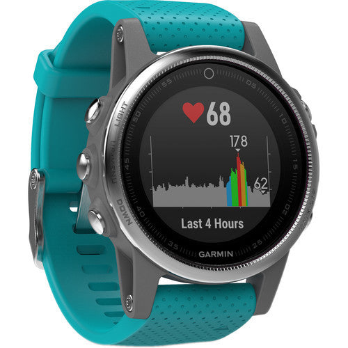 Garmin fenix 5S Multi-Sport Training GPS Watch (Silver, Turquoise Band)